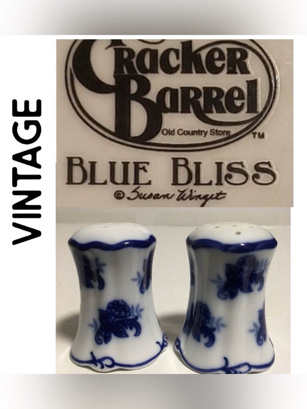 Vintage Cracker Barrel Blue Bliss Salt and Pepper Shakers Set